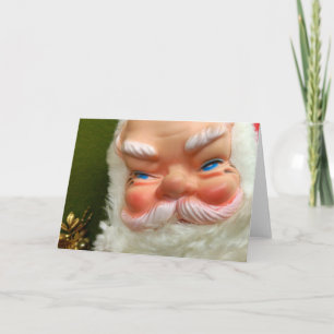 Tarjeta Festiva Santa Retro con cara de goma