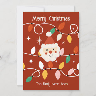 Tarjeta Festiva Santa Retro Lindo con Luces de Hadas Rojo