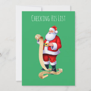 Tarjeta Festiva Santa revisando su lista