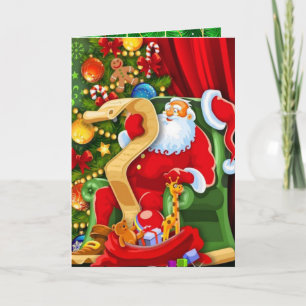 Tarjeta Festiva Santa revisando su lista