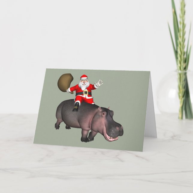 Tarjeta Festiva Santa Riding En Hippo (Anverso)