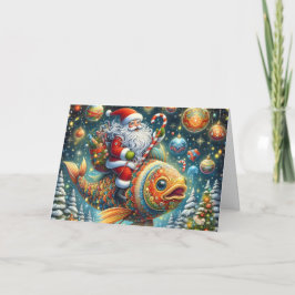Tarjeta Festiva Santa Riding Fish Christmas
