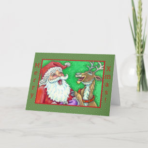 Tarjeta Festiva SANTA RIENDO Y RENO CHISTES DE TOC TOC Verso