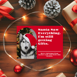 Tarjeta Festiva Santa Saw Everything Christmas Photo Funny Pet