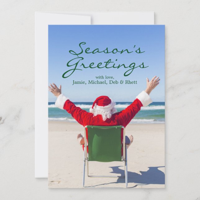 Tarjeta Festiva Santa se relaja en una playa australiana (Anverso)