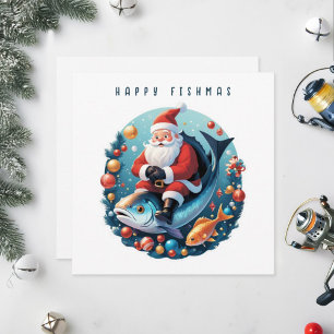 Tarjeta Festiva Santa sentado en un pez.