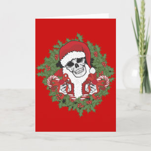 Tarjeta Festiva Santa Skull con Wreath