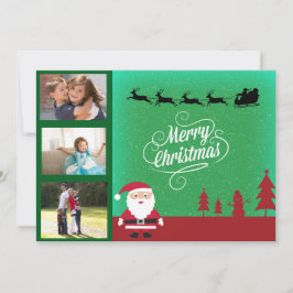 Tarjeta Festiva Santa Sleigh & Family 3 Photo Christmas