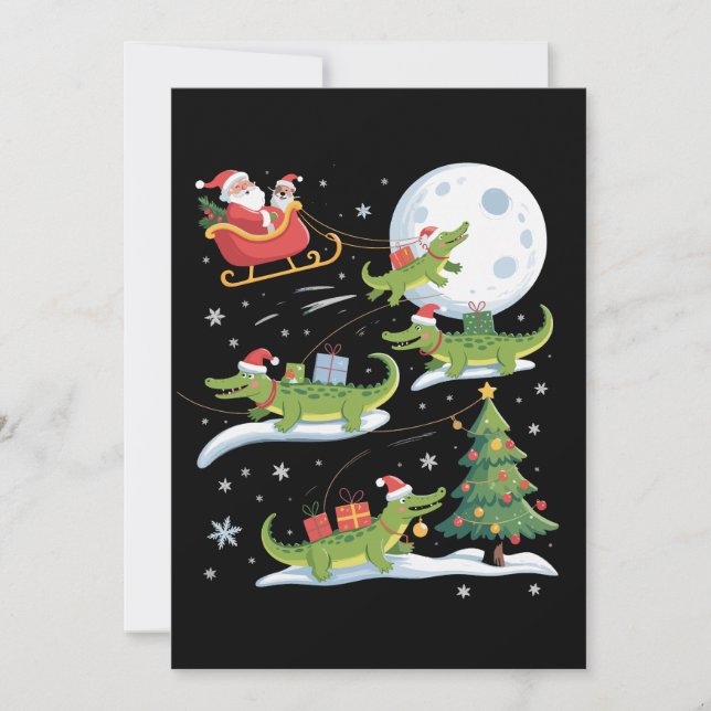 Tarjeta Festiva Santa Sleigh Riding Alligator Christmas Funny Xmas (Anverso)