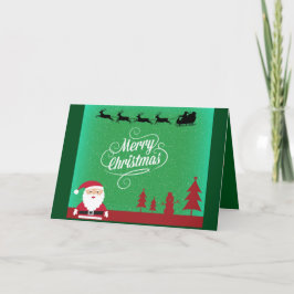Tarjeta Festiva Santa Sleigh & Snowy Green Christmas Scene