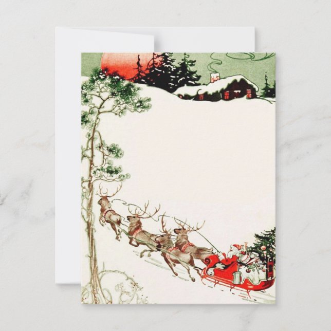 Tarjeta Festiva Santa Sleigh y los renos de la nieve (Anverso)
