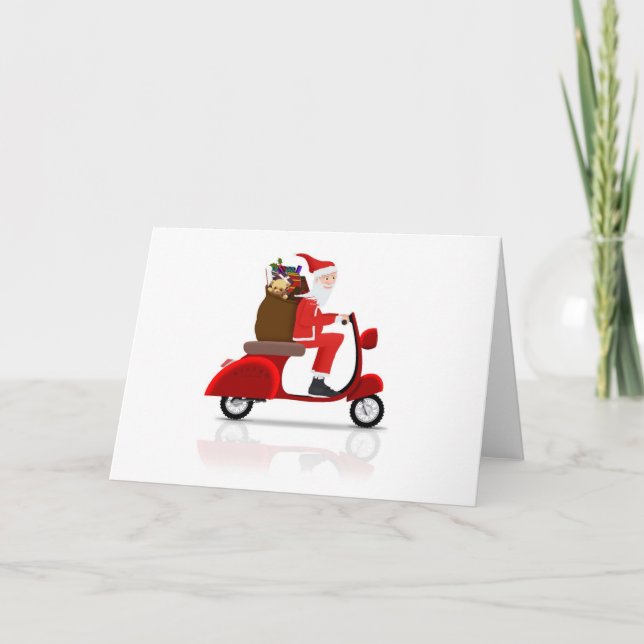 Tarjeta Festiva Santa sobre Scooter (Anverso)