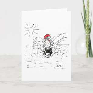 Tarjeta Festiva Santa sobre una moto acuática