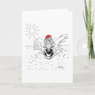 Tarjeta Festiva Santa sobre una moto acuática