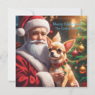 Tarjeta Festiva Santa sosteniendo un chihuahua