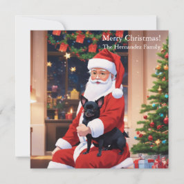 Tarjeta Festiva Santa sosteniendo un chihuahua