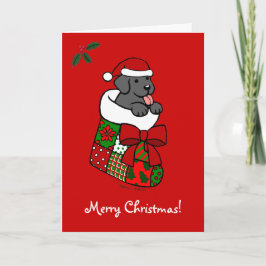 Tarjeta Festiva Santa Stocking Black Lab Puppy Personalizado