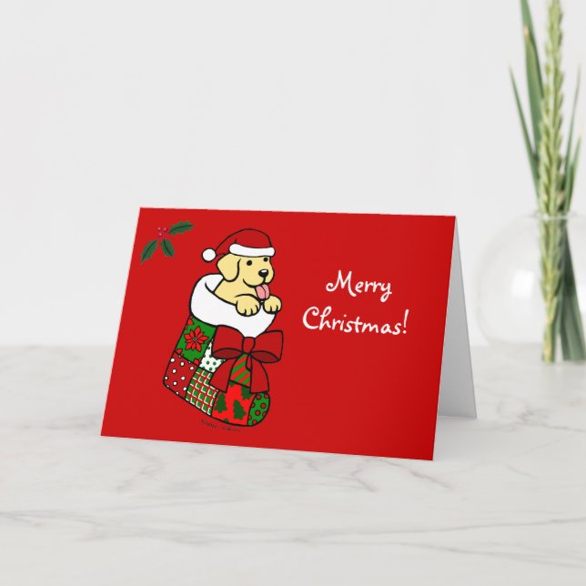 Tarjeta Festiva Santa Stocking Yellow Lab Puppy Personalizado (Anverso)