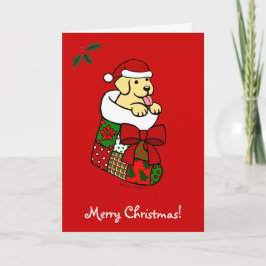Tarjeta Festiva Santa Stocking Yellow Lab Puppy Personalizado