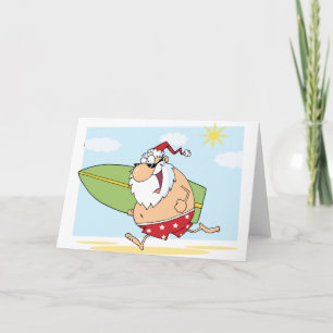 Tarjeta Festiva Santa-Surfer-On-The-Beach