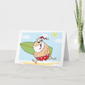 Tarjeta Festiva Santa-Surfer-On-The-Beach