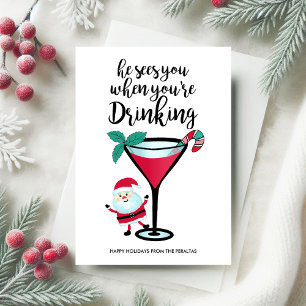 Tarjeta Festiva Santa te ve cuando estás bebiendo Navidades