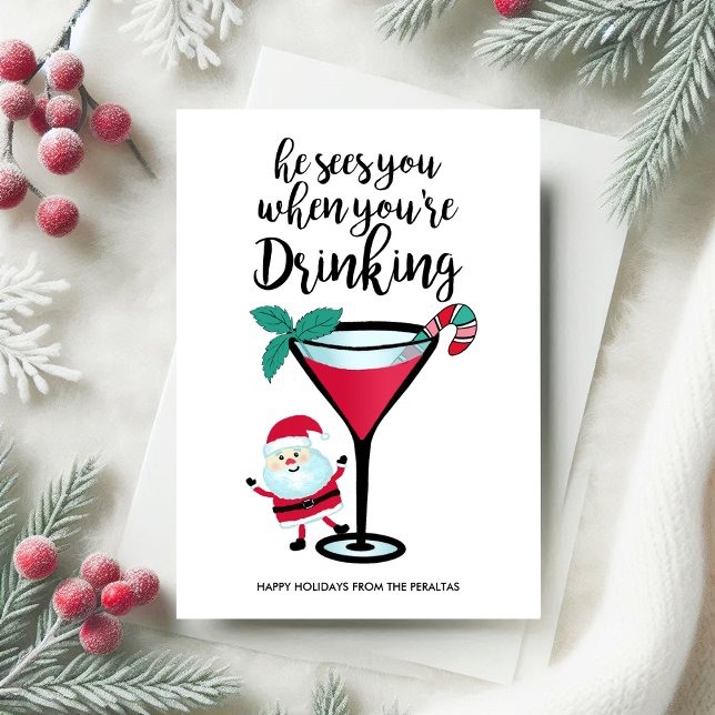 Tarjeta Festiva Santa te ve cuando estás bebiendo Navidades (Subido por el creador)