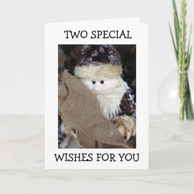 TARJETA FESTIVA SANTA TIENE 2 DESEOS ESPECIALES PARA USTED (Anverso)