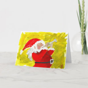 Tarjeta Festiva ¡Santa tocando trompeta!