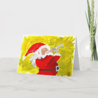 Tarjeta Festiva ¡Santa tocando trompeta!
