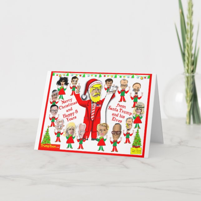 Tarjeta Festiva Santa Trump y sus elfos (Anverso)