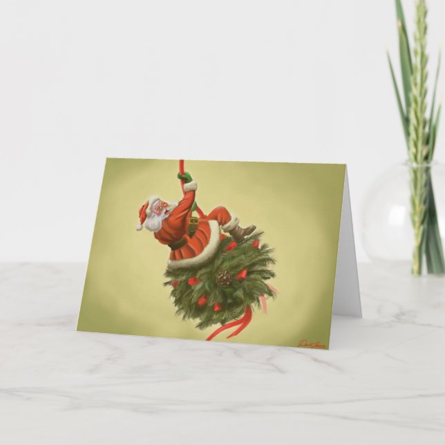 Tarjeta Festiva Santa vino adentro como una bola arruinadora (Anverso)