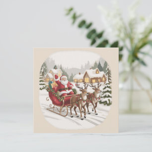 Tarjeta Festiva Santa Vintage Años Noventa Santa Claus Retro Fiest