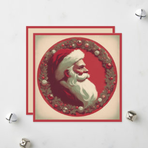Tarjeta Festiva Santa vintage con corona