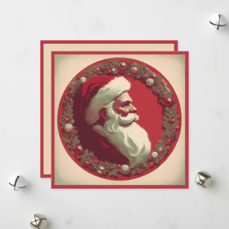 Tarjeta Festiva Santa vintage con corona
