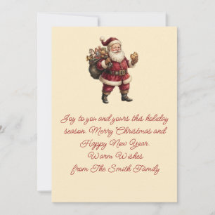 Tarjeta Festiva Santa Vintage con Saco de Juguetes y Dulce Regalo