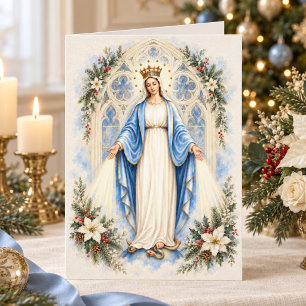 Tarjeta Festiva Santa Virgen María Floral Oración Católica