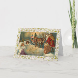 Tarjeta Festiva Santa visita mientras los niños duermen victorioso