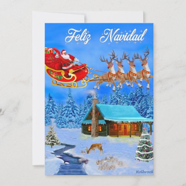 TARJETA FESTIVA SANTA VUELVE REINDEER SLEIGH (Anverso)