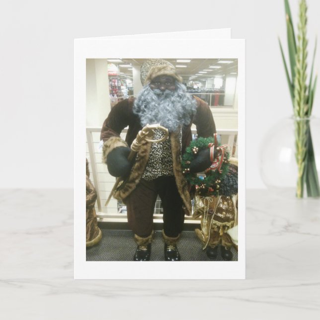 TARJETA FESTIVA SANTA WISHES, AMERICANA AFRICANA (Anverso)