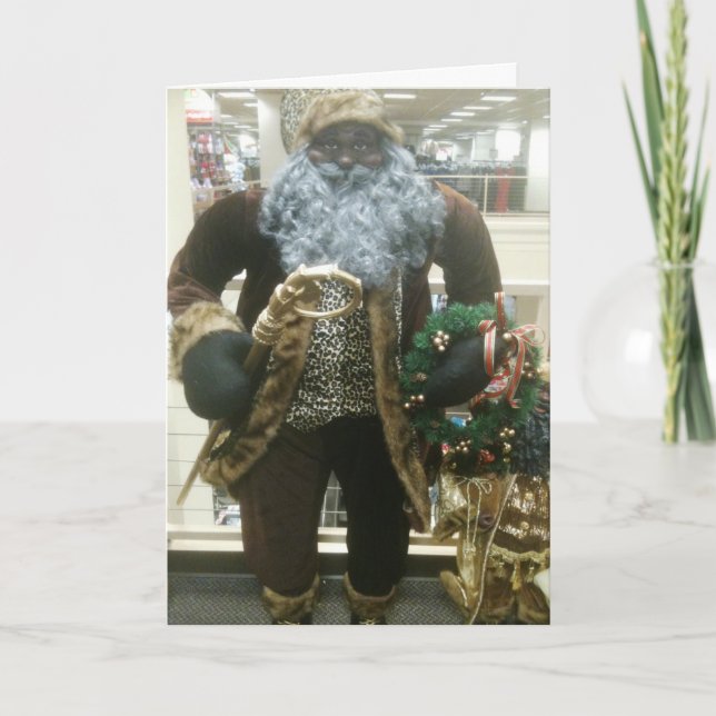 TARJETA FESTIVA SANTA WISHES, AMERICANA AFRICANA (Anverso)