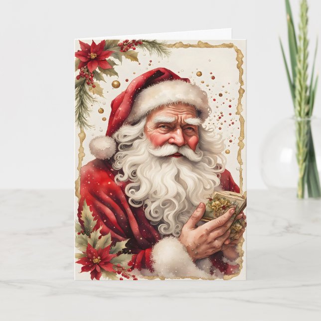 Tarjeta Festiva Santa with a Little Book Christmas (Anverso)
