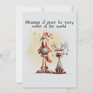 Tarjeta Festiva Santa with rein deer Flat Holiday Card