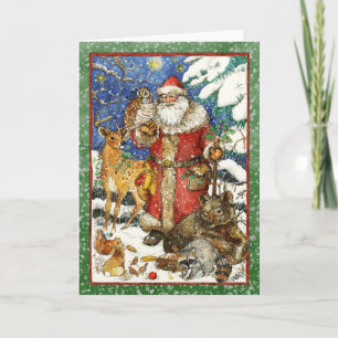 TARJETA FESTIVA SANTA Y AMIGOS ANIMALES