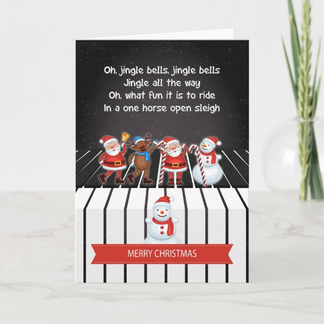 Tarjeta Festiva Santa Y Amigos En Un Teclado De Piano (Anverso)