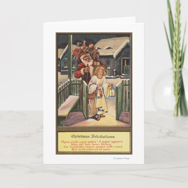 Tarjeta Festiva Santa y Angel con linterna (Anverso)