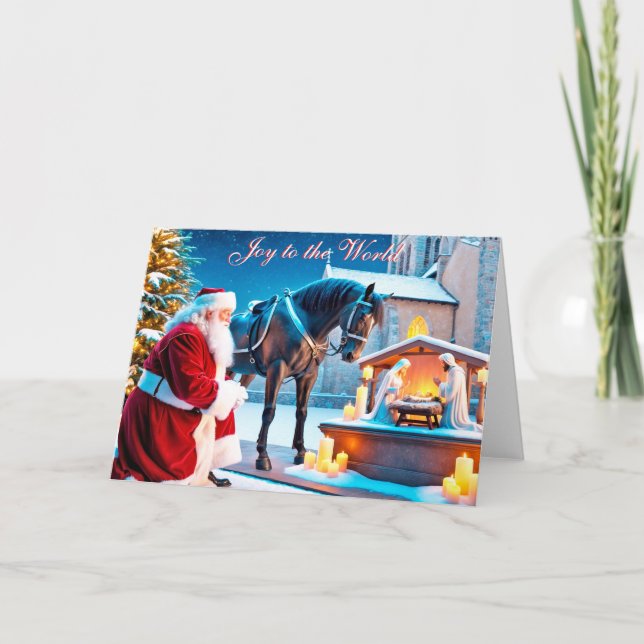 Tarjeta Festiva Santa y Caballo en la carta de los Navidades de la (Anverso)