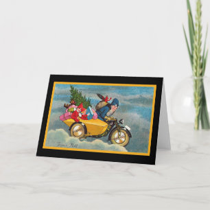 Tarjeta Festiva Santa y el coche lateral