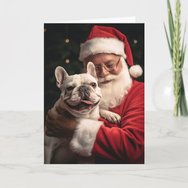 Tarjeta Festiva Santa y Frenchie (Anverso)
