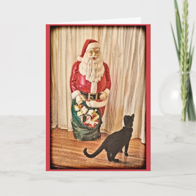 Tarjeta Festiva Santa y gatito (Anverso)